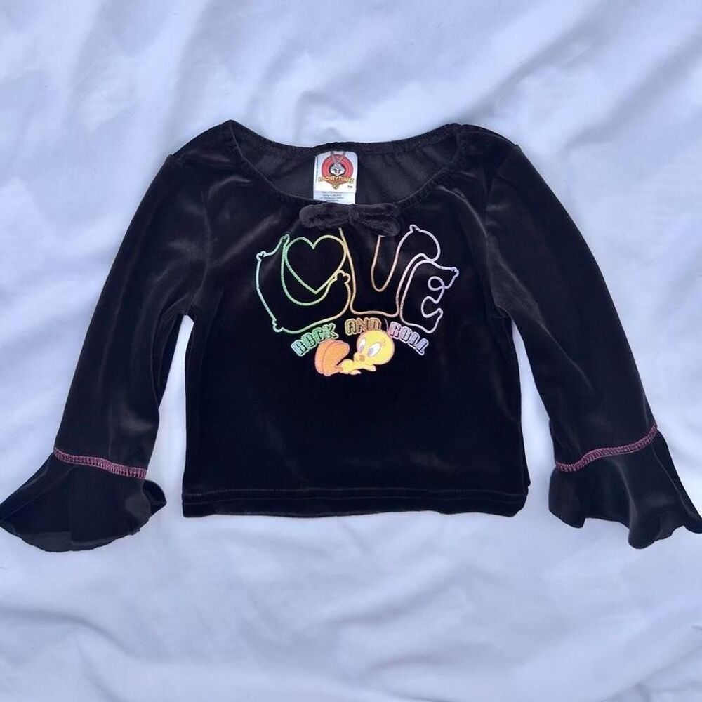 looney tunes tweety bird vintage y2k velour flare sleeve top girl's size 4/5